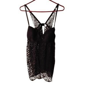 Black Sheer Lace Neglige Sexy Romantic Adj. Straps Honeymoon Bridal Plus 1X